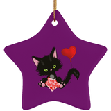 Lucky the Black Cat with Valentine Ceramic Ornaments in 4 Shapes
