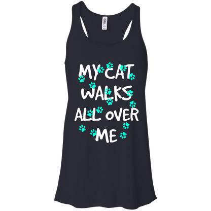 My Cat Walks All Over Me - Turquoise Pawprints Flowy Racerback Tank