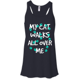 My Cat Walks All Over Me - Turquoise Pawprints Flowy Racerback Tank
