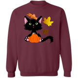 Lucky the Black Cat with Pumpkin Crewneck Pullover Sweatshirt