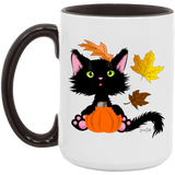 Lucky the Black Cat with Pumpkin Mugs