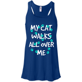 My Cat Walks All Over Me - Turquoise Pawprints Flowy Racerback Tank