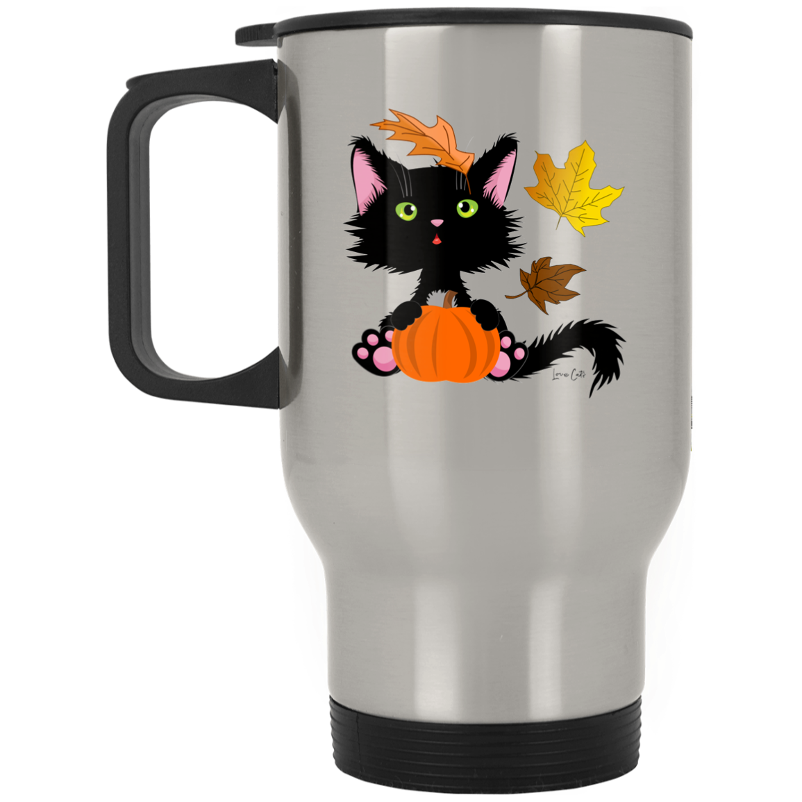 Lucky the Black Cat with Pumpkin - Stainless Steel Travel Mug