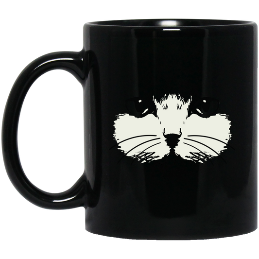 Cat Face - 11 and 15 oz Black Mugs