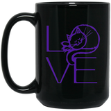 LOVE Cat 11 and 15 oz Black Mugs