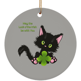 Lucky the Black Cat with Shamrock Ceramic Ornaments in 4 Shapes
