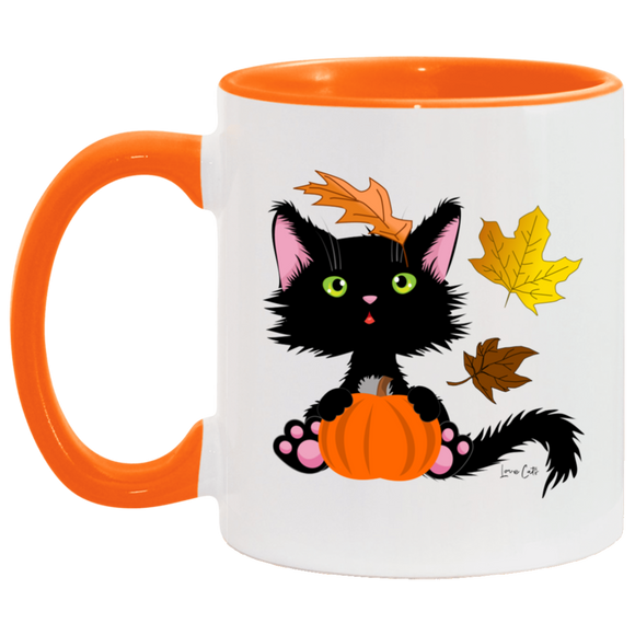 Lucky the Black Cat with Pumpkin Mugs