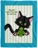 Lucky the Black Cat with Shamrock Cozy Plush Fleece Blankets