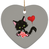 Lucky the Black Cat with Valentine Ceramic Ornaments in 4 Shapes