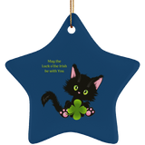 Lucky the Black Cat with Shamrock Ceramic Ornaments in 4 Shapes