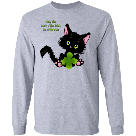 Lucky the Black Cat with Shamrock LS Ultra Cotton T-Shirt