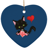 Lucky the Black Cat with Valentine Ceramic Ornaments in 4 Shapes