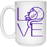 LOVE Cat 11 and 15 oz White Mugs