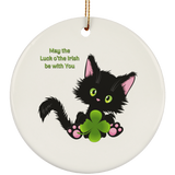 Lucky the Black Cat with Shamrock Ceramic Ornaments in 4 Shapes