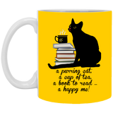 Cat-Tea-Book-Happy White Mugs
