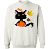 Lucky the Black Cat with Pumpkin Crewneck Pullover Sweatshirt