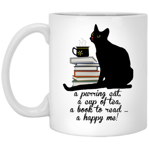 Cat-Tea-Book-Happy White Mugs