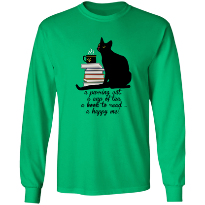 Cat-Tea-Book-Happy Long Sleeve T-Shirt