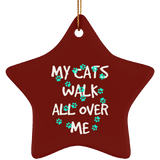 My Cats Walk All Over Me - Turquoise Pawprints Ceramic Ornaments in 4 Shapes