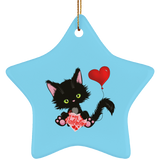 Lucky the Black Cat with Valentine Ceramic Ornaments in 4 Shapes