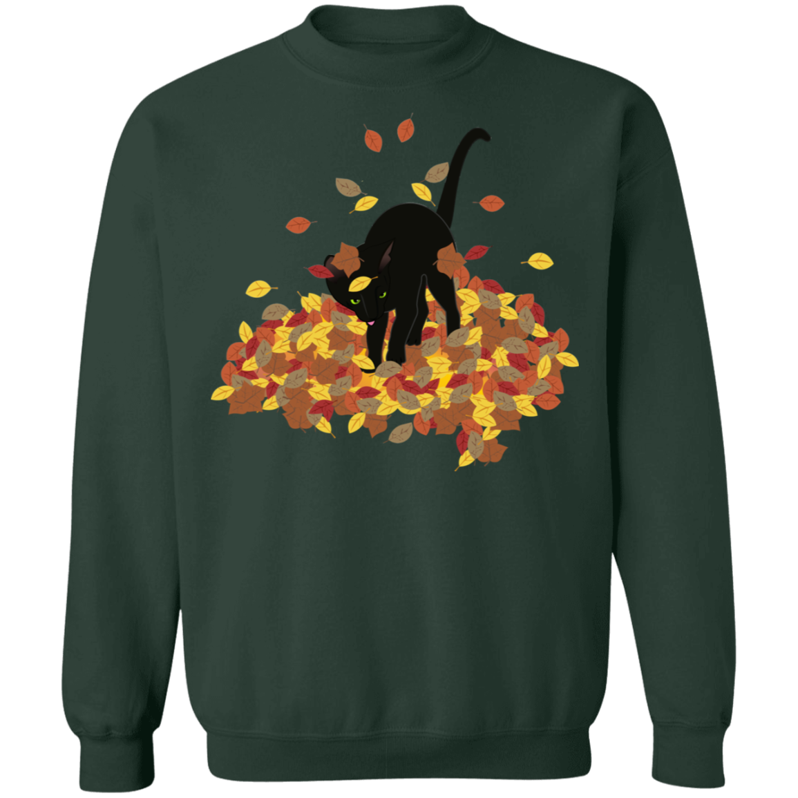 Cat in Leaves Crewneck Pullover Sweatshirt