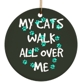 My Cats Walk All Over Me - Turquoise Pawprints Ceramic Ornaments in 4 Shapes