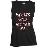 My Cats Walk All Over Me Ladies Sleeveless Moisture Absorbing V-Neck