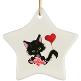 Lucky the Black Cat with Valentine Ceramic Ornaments in 4 Shapes