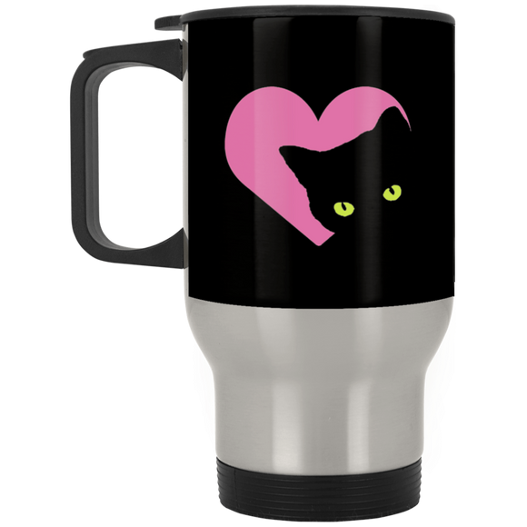 Black Cat Heart Stainless Steel Travel Mug
