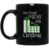 Meowy Little Christmas 11 and 15 oz Black Mugs