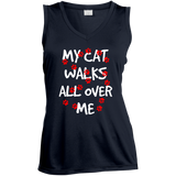 My Cat Walks All Over Me Ladies Sleeveless Moisture Absorbing V-Neck