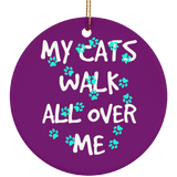 My Cats Walk All Over Me - Turquoise Pawprints Ceramic Ornaments in 4 Shapes