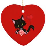 Lucky the Black Cat with Valentine Ceramic Ornaments in 4 Shapes