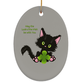 Lucky the Black Cat with Shamrock Ceramic Ornaments in 4 Shapes