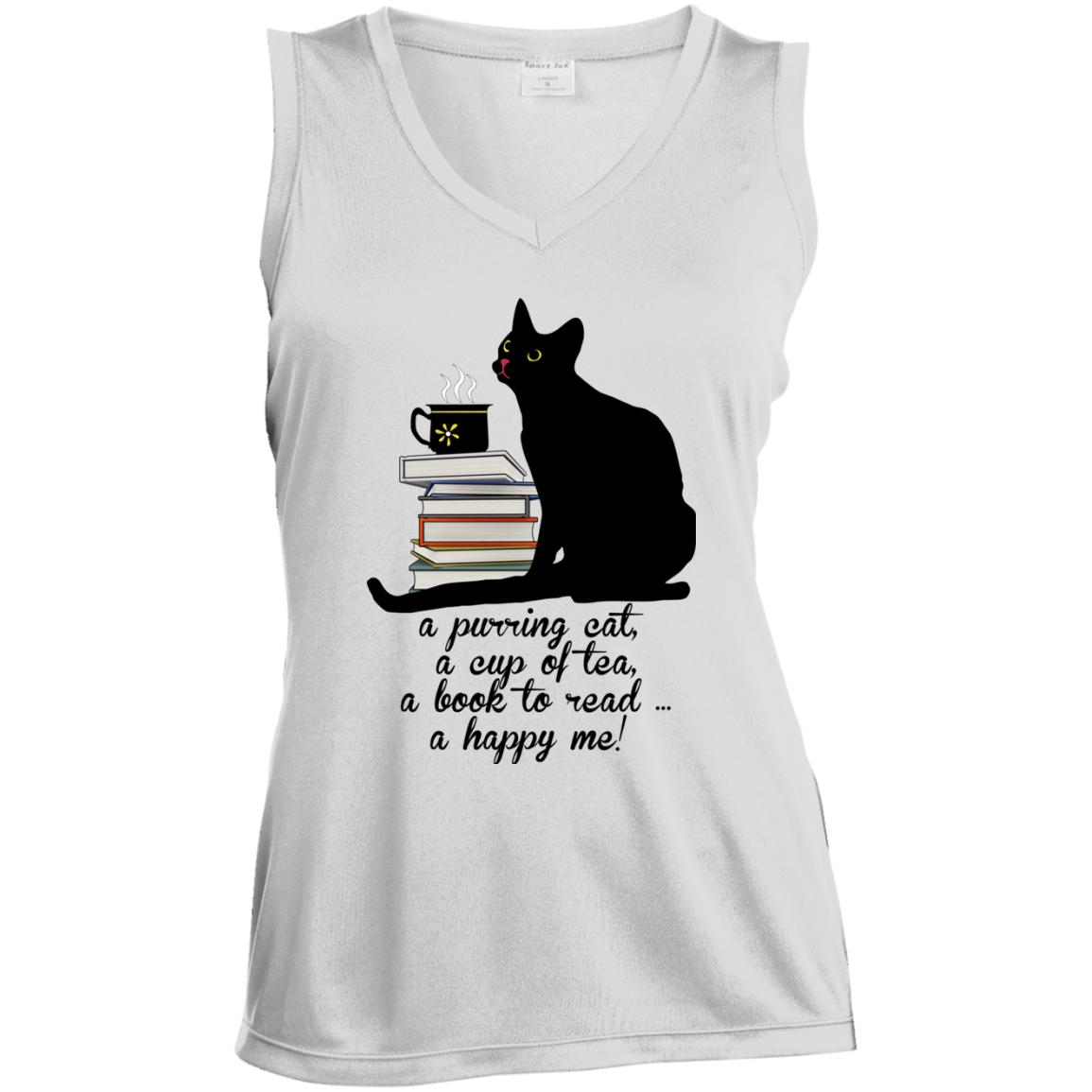 Cat-Tea-Book-Happy Ladies Sleeveless Moisture Absorbing V-Neck