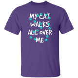My Cat Walks All Over Me - Turquoise Pawprints T-Shirt
