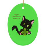 Lucky the Black Cat with Shamrock Ceramic Ornaments in 4 Shapes