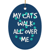 My Cats Walk All Over Me - Turquoise Pawprints Ceramic Ornaments in 4 Shapes