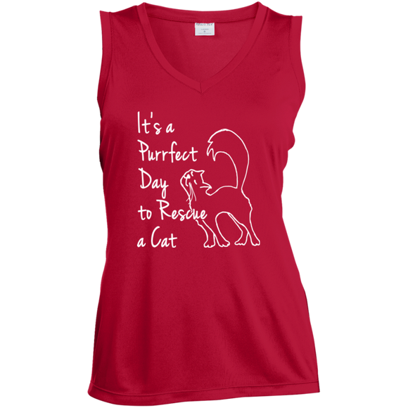 Purrfect Day Ladies Sleeveless Moisture Absorbing V-Neck