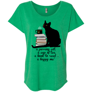 Cat-Tea-Book-Happy Ladies Triblend Dolman Sleeve