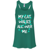 My Cat Walks All Over Me - Turquoise Pawprints Flowy Racerback Tank