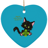 Lucky the Black Cat with Shamrock Ceramic Ornaments in 4 Shapes