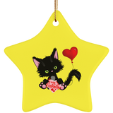 Lucky the Black Cat with Valentine Ceramic Ornaments in 4 Shapes
