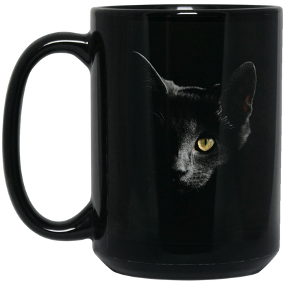 Smokey Gray Cat Face 11 and 15 oz Black Mugs