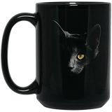 Smokey Gray Cat Face 11 and 15 oz Black Mugs