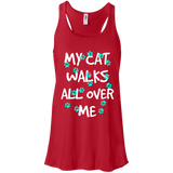 My Cat Walks All Over Me - Turquoise Pawprints Flowy Racerback Tank