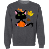 Lucky the Black Cat with Pumpkin Crewneck Pullover Sweatshirt