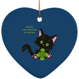 Lucky the Black Cat with Shamrock Ceramic Ornaments in 4 Shapes
