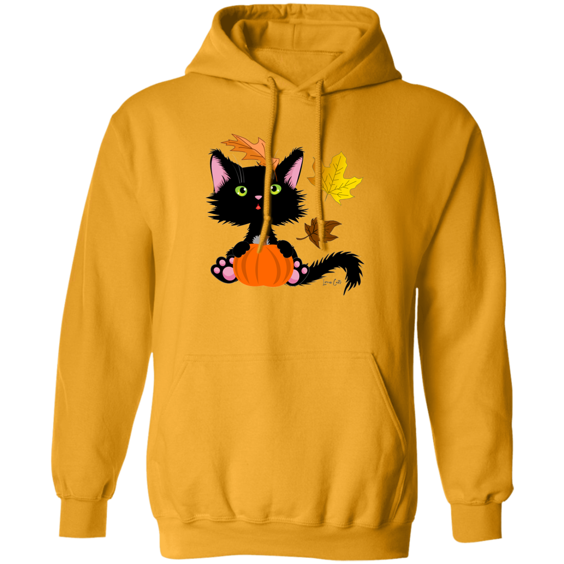 Lucky the Black Cat with Pumpkin Pullover Hoodie