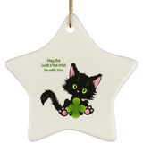 Lucky the Black Cat with Shamrock Ceramic Ornaments in 4 Shapes